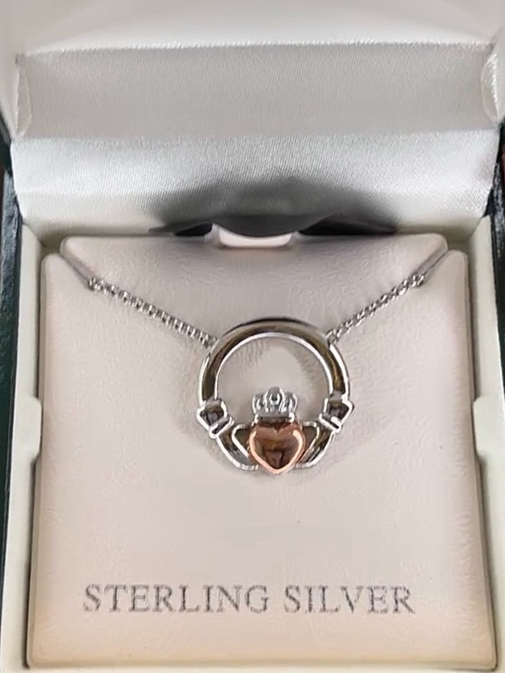Solvar - Sterling Silver Claddagh Necklace with Rose Gold Heart Accent- NIB